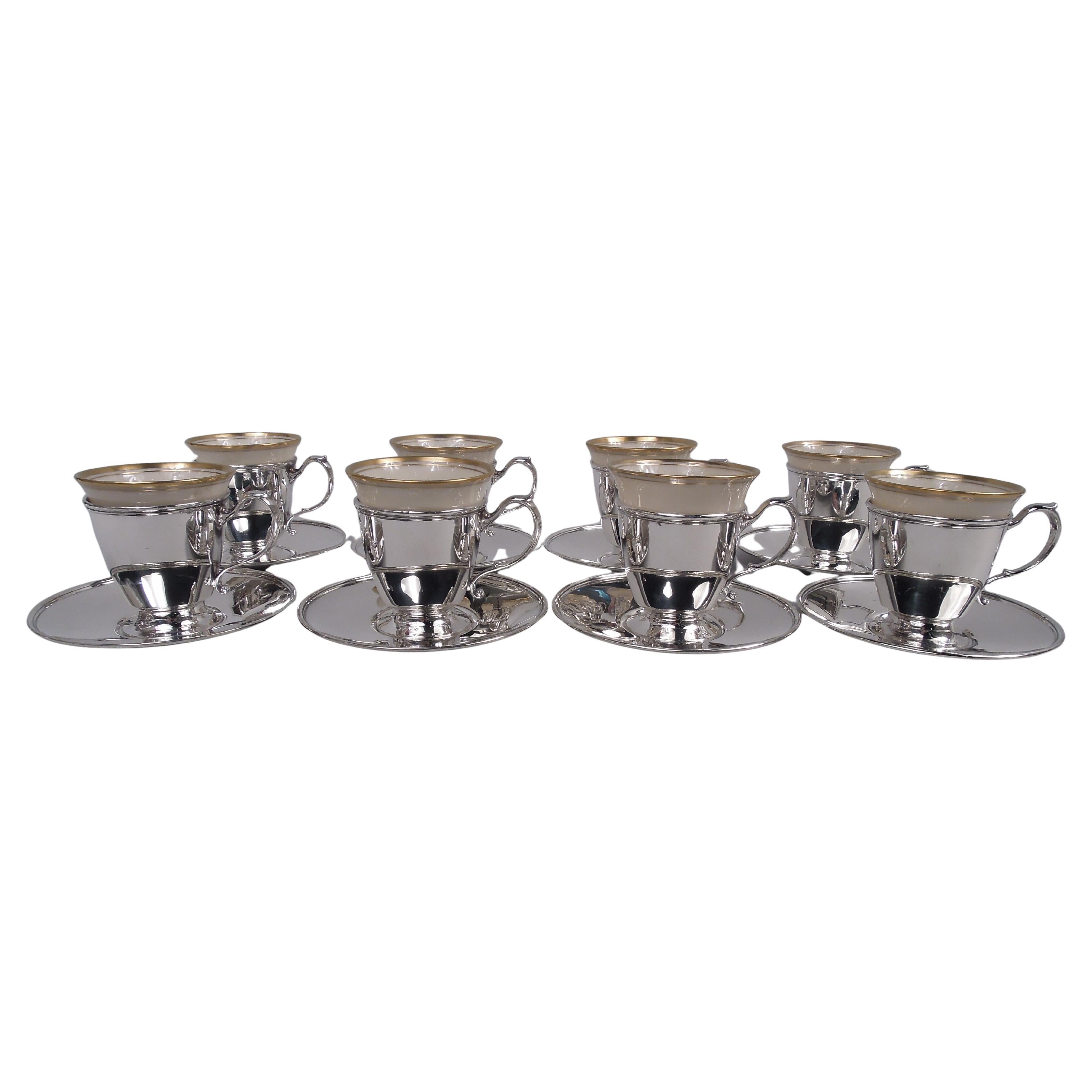 Set of 8 Tiffany Edwardian Demitasse Coffee Holders & Lenox Liners