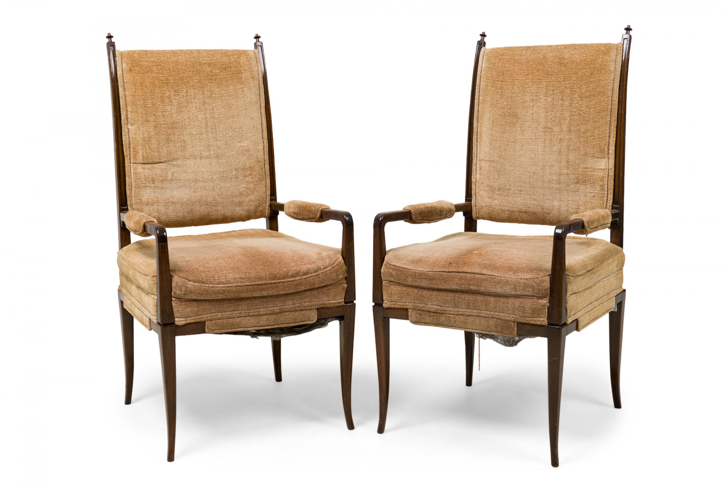 Mid-Century Modern Set of 8 Tommi Parzinger American Mahogany & Chenille Tweed Dining Chairs For Sale