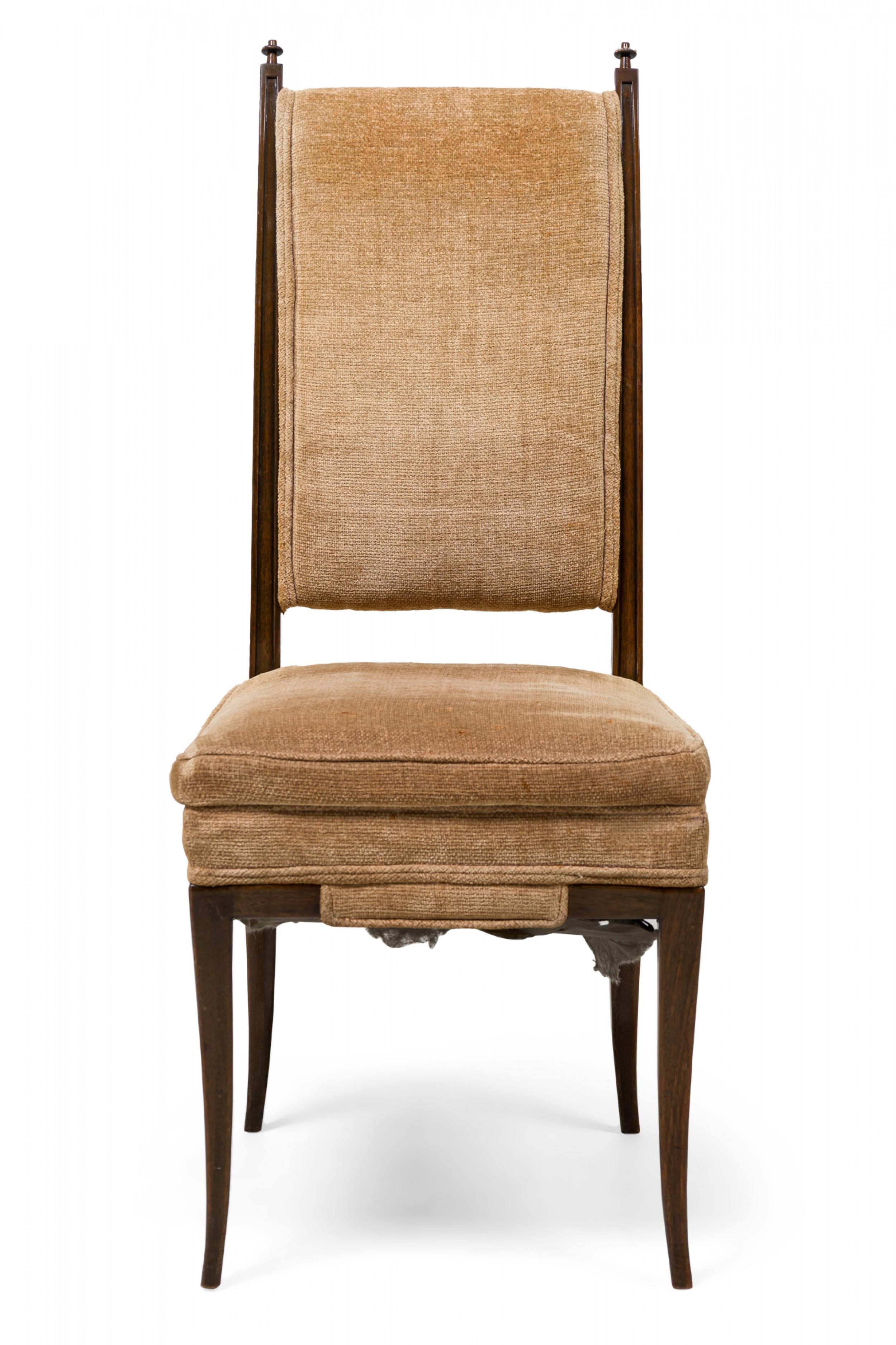 Set of 8 Tommi Parzinger American Mahogany & Chenille Tweed Dining Chairs In Good Condition For Sale In New York, NY