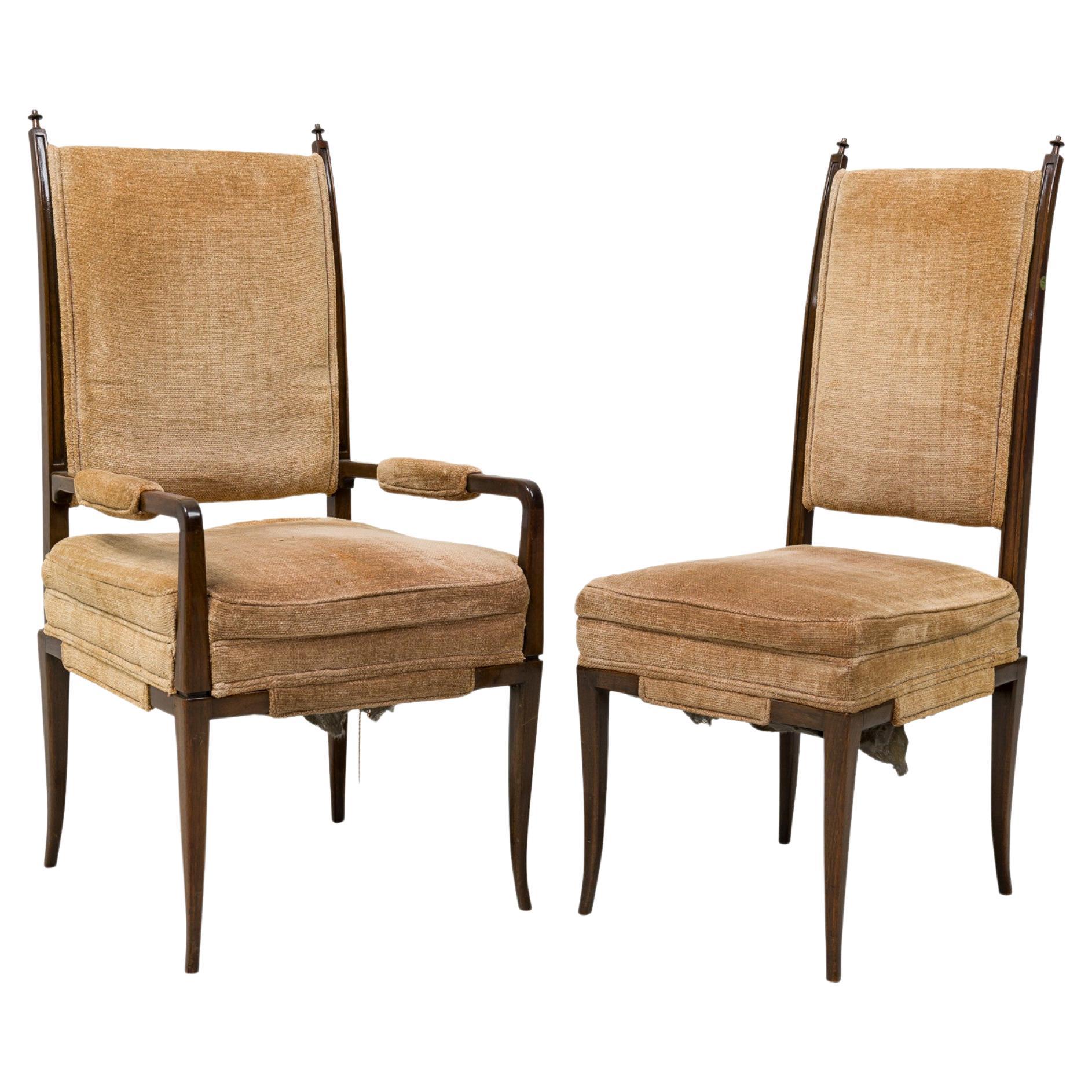 Set of 8 Tommi Parzinger American Mahogany & Chenille Tweed Dining Chairs For Sale