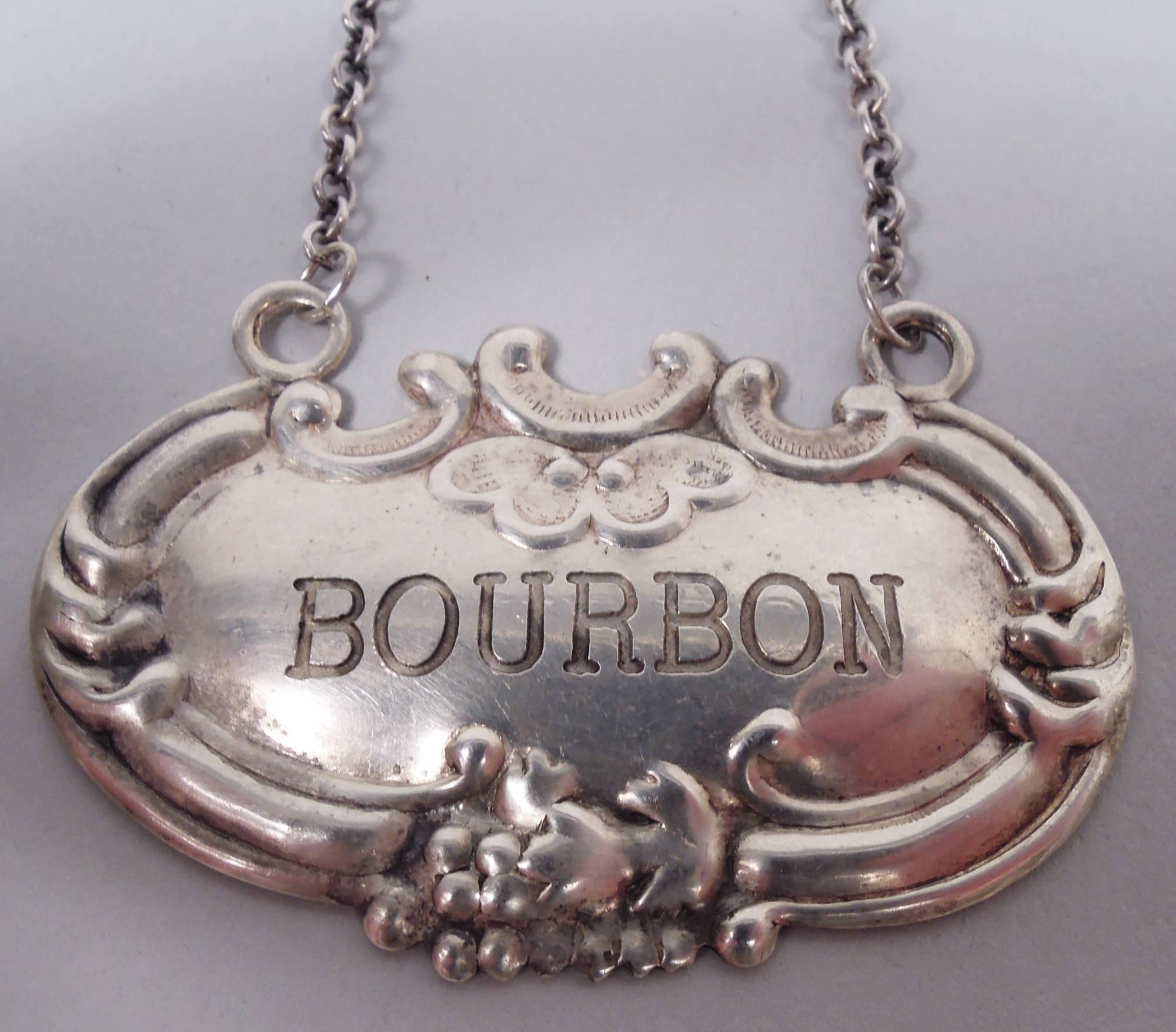 Americano Set di 8 etichette per liquori tradizionali in argento sterling per tutti i principali tipi di bevande.