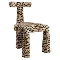 Set of 8 Tripod Dining Chairs in Scalamandrē Tiger Viscose Velvet/Ivory Gold