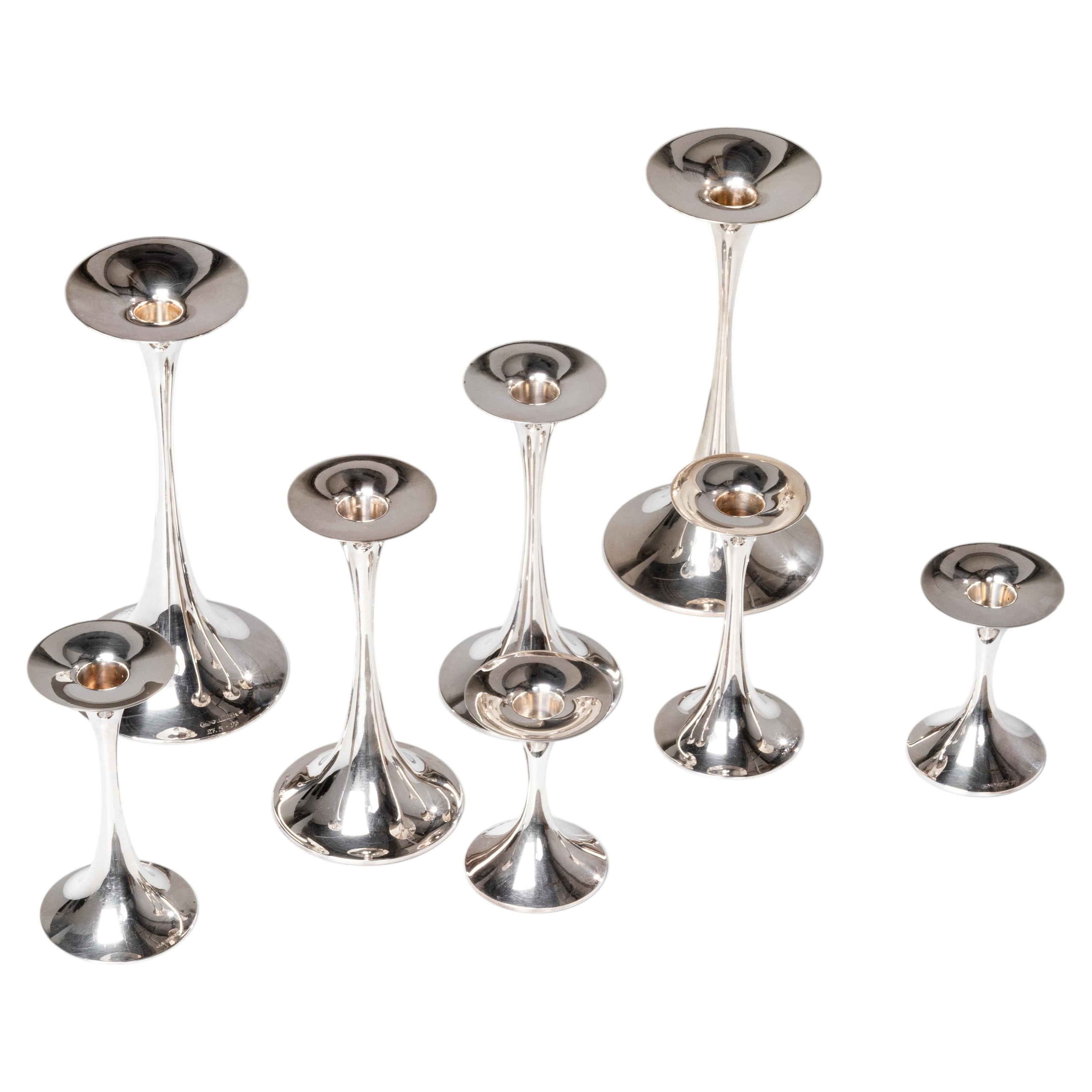 Set di 8 portacandele in argento "Trumpet" di Tapio Wirkkala per Kultakeskus Oy in vendita