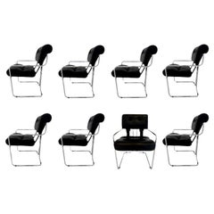 Ensemble de 8 chaises 'Tucroma' en cuir noir par Guido Faleschini, 1970 Italie