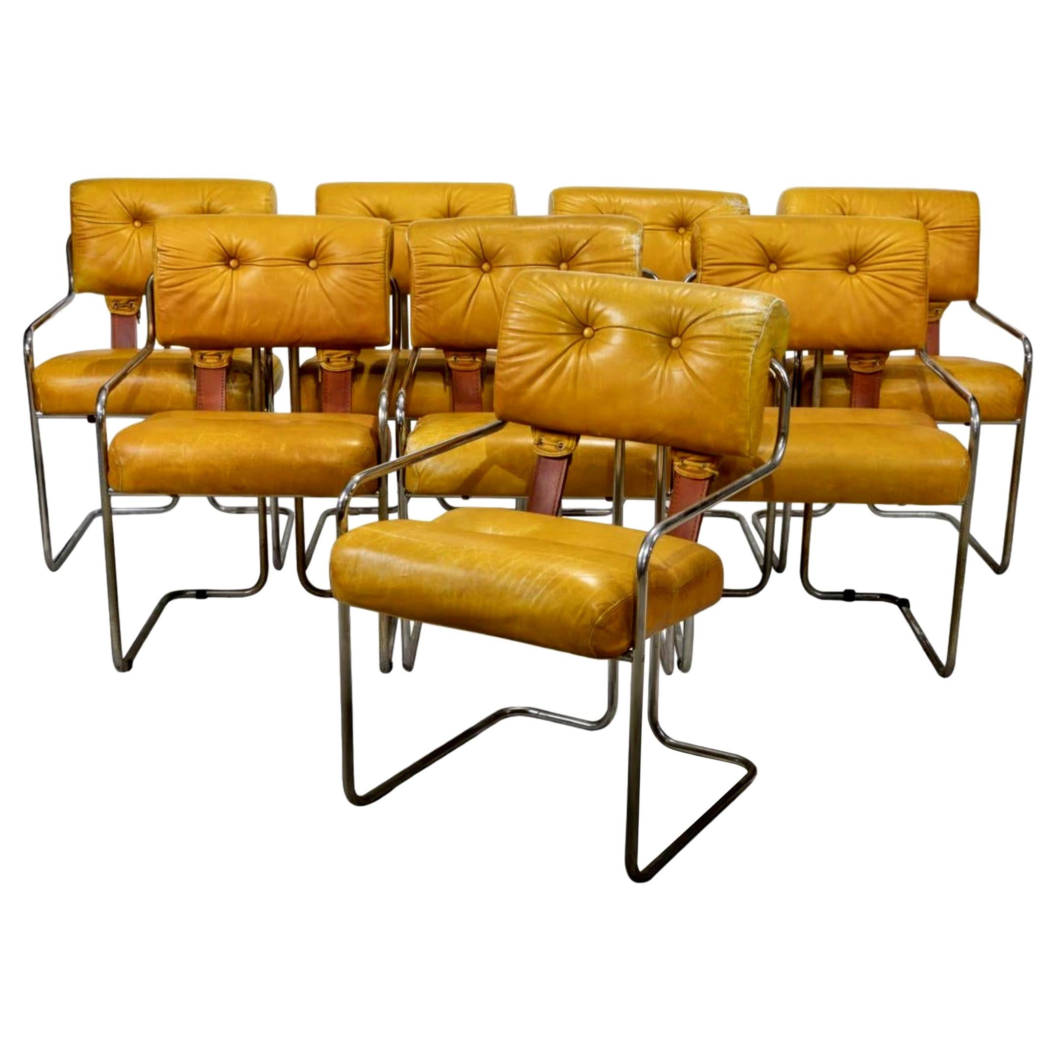 Set of 8 "Tucroma" Pace Chairs in Camel Leather by Guido Faleschini