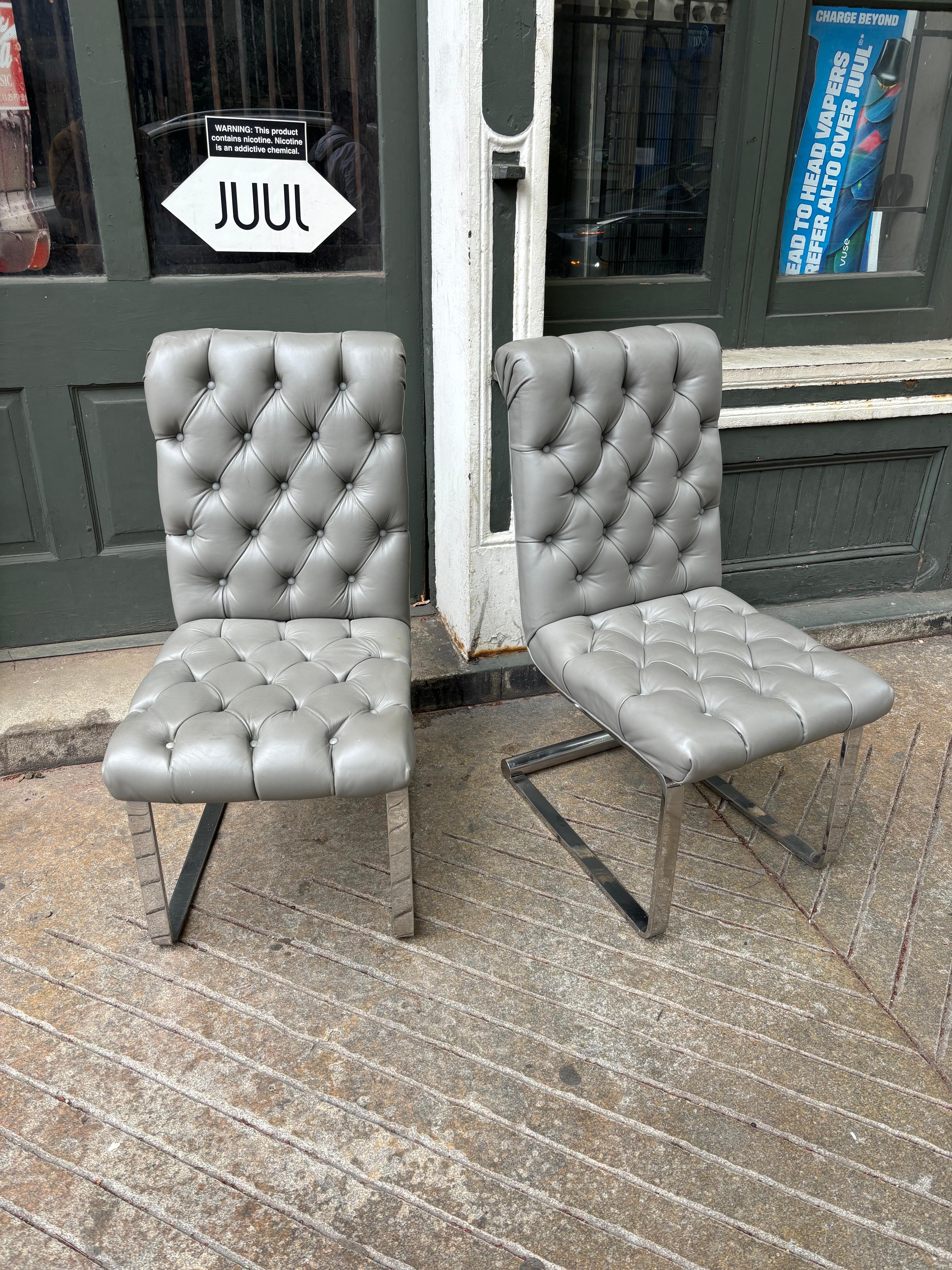 Set of 8 Tufted Leather Dining Chairs attributed to Pace 4