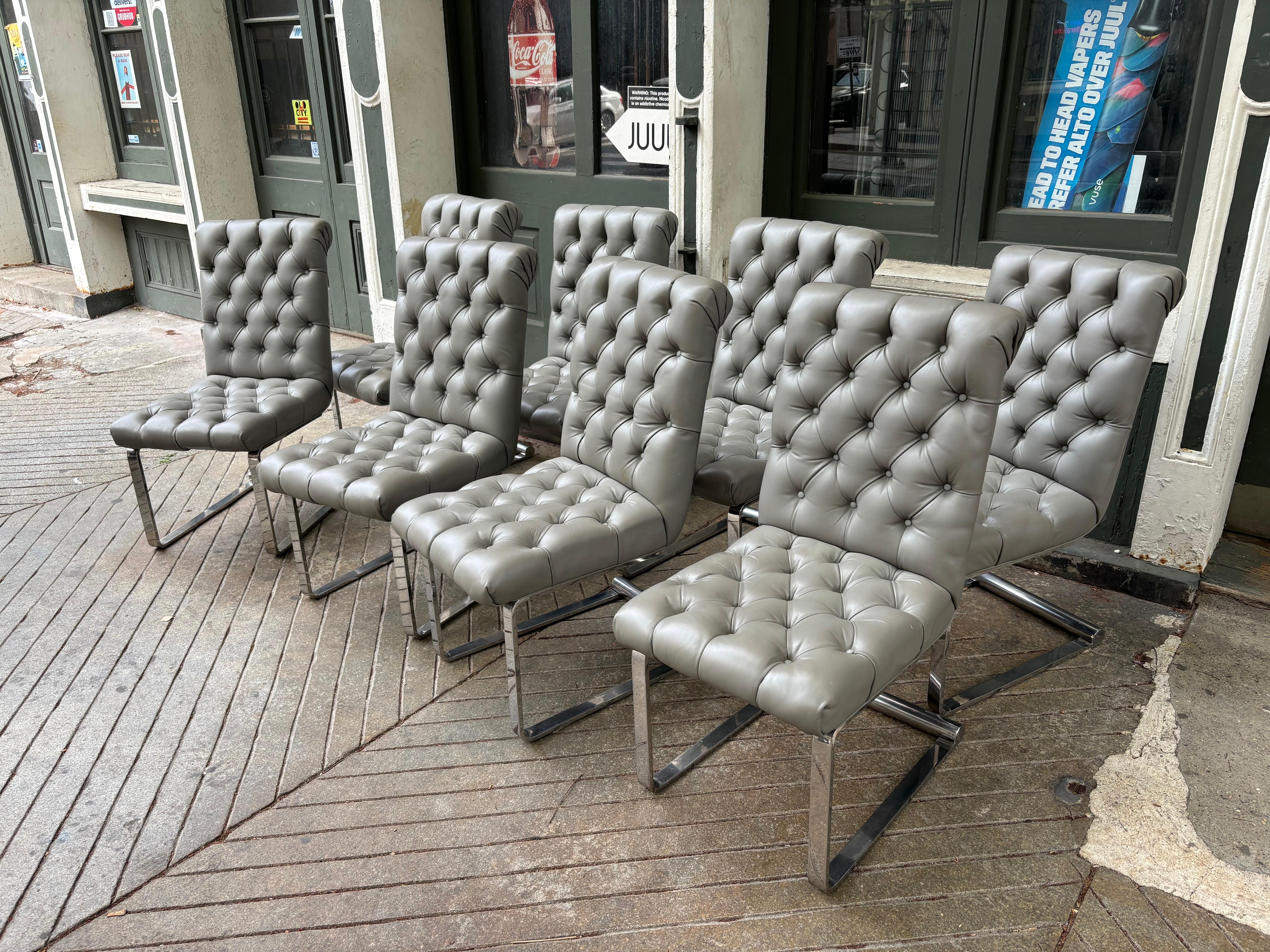 American Set of 8 Tufted Leather Dining Chairs attributed to Pace