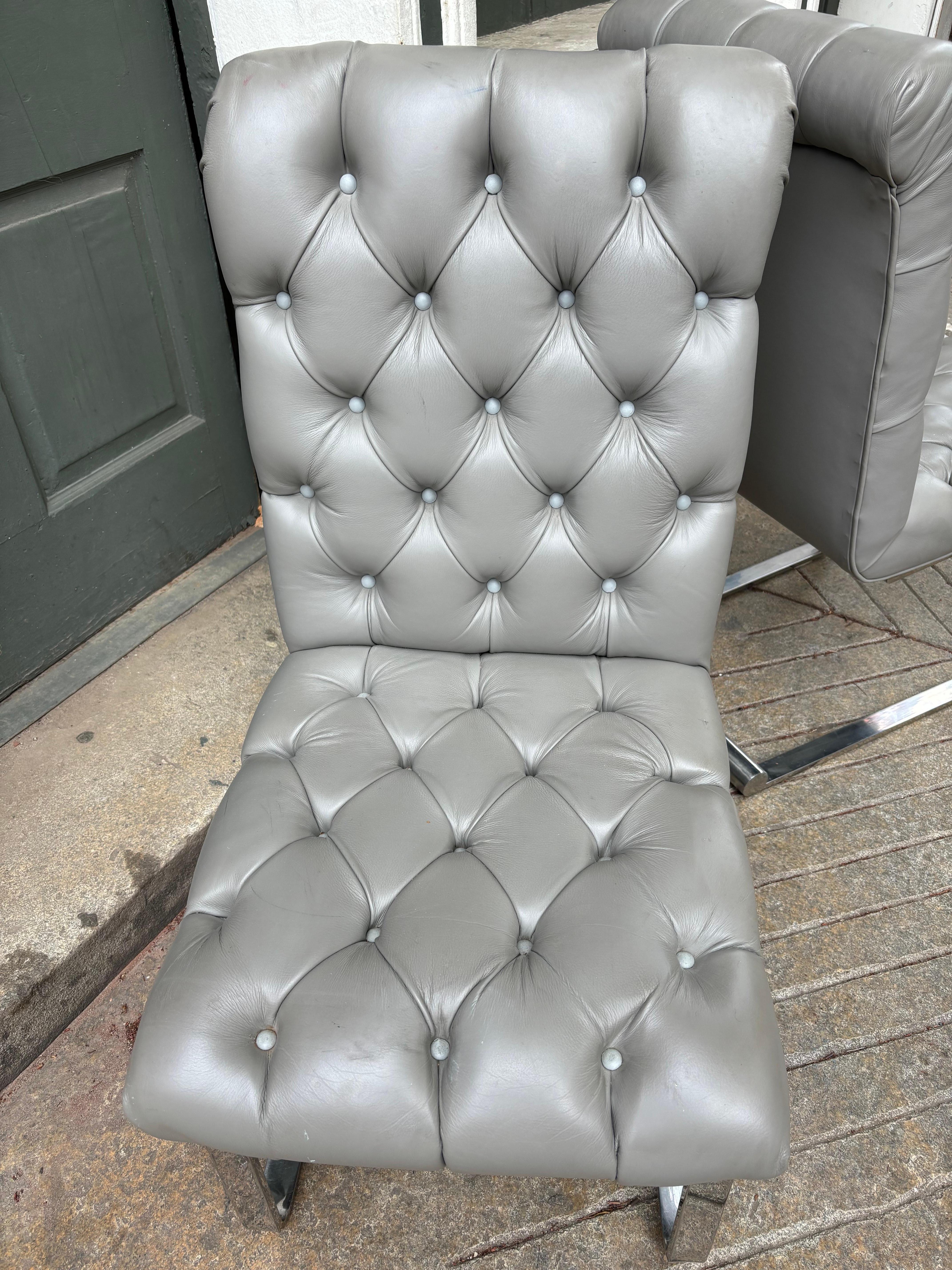 Late 20th Century Set of 8 Tufted Leather Dining Chairs attributed to Pace