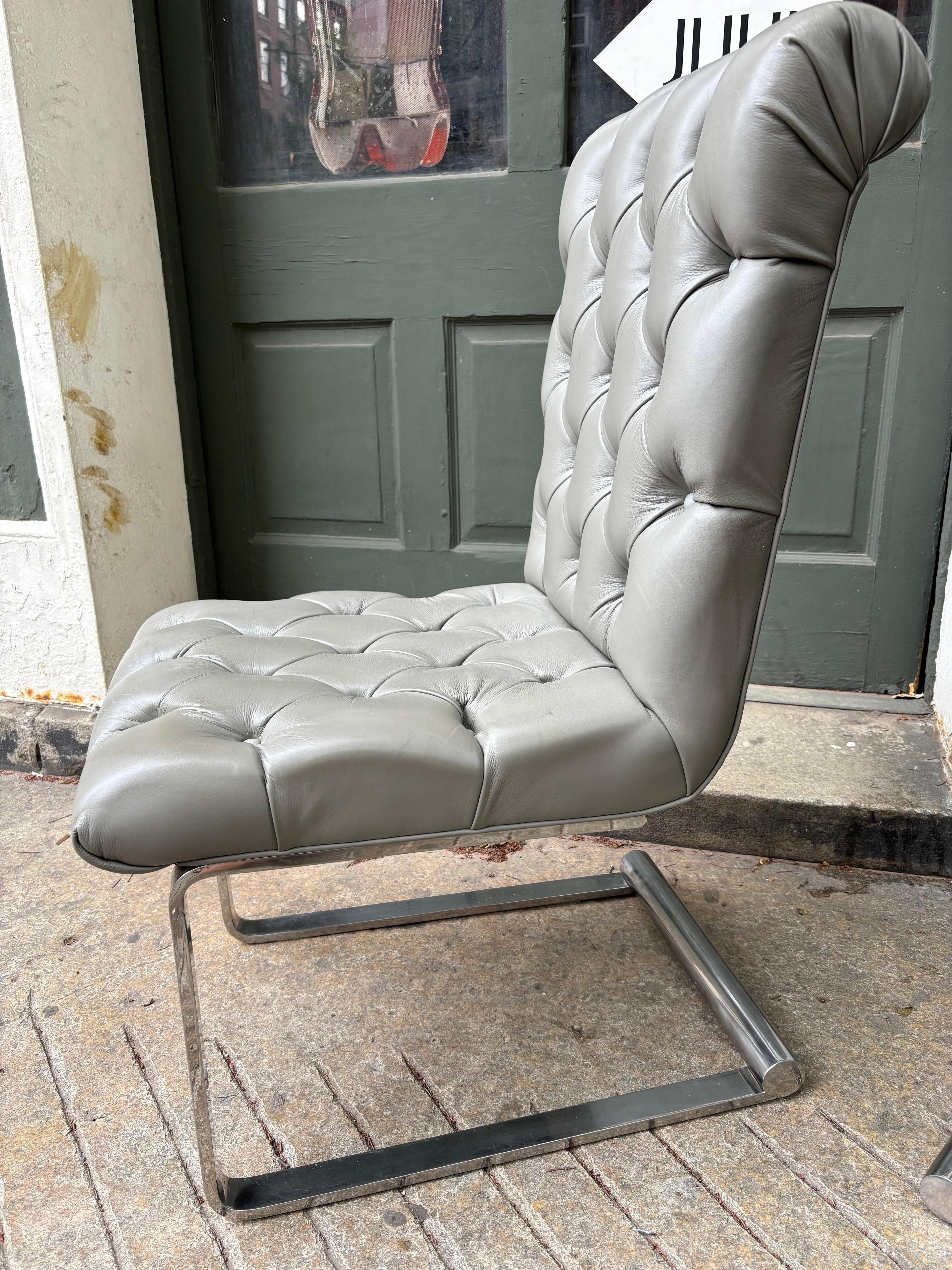 Set of 8 Tufted Leather Dining Chairs attributed to Pace 1