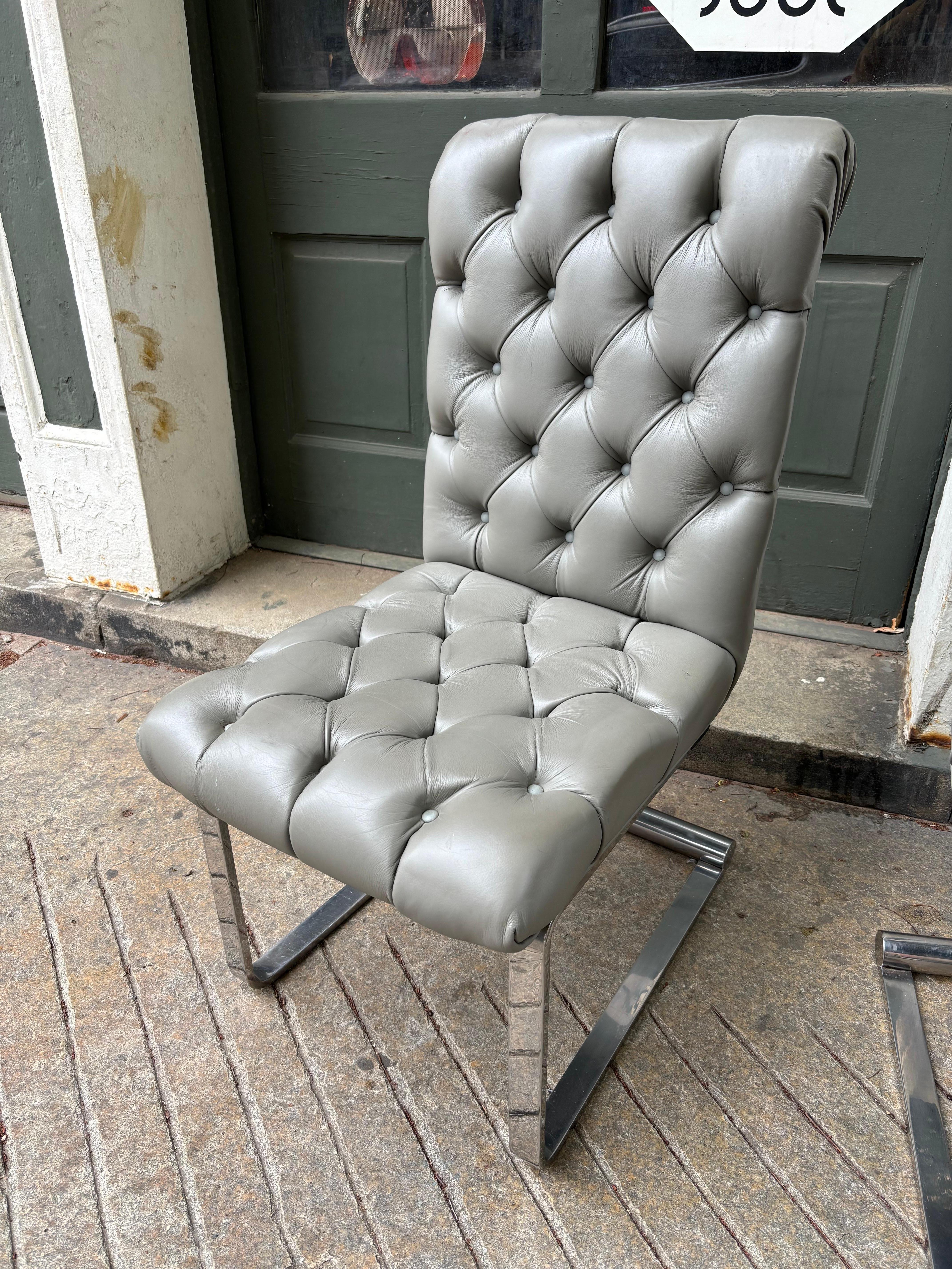 Set of 8 Tufted Leather Dining Chairs attributed to Pace 2