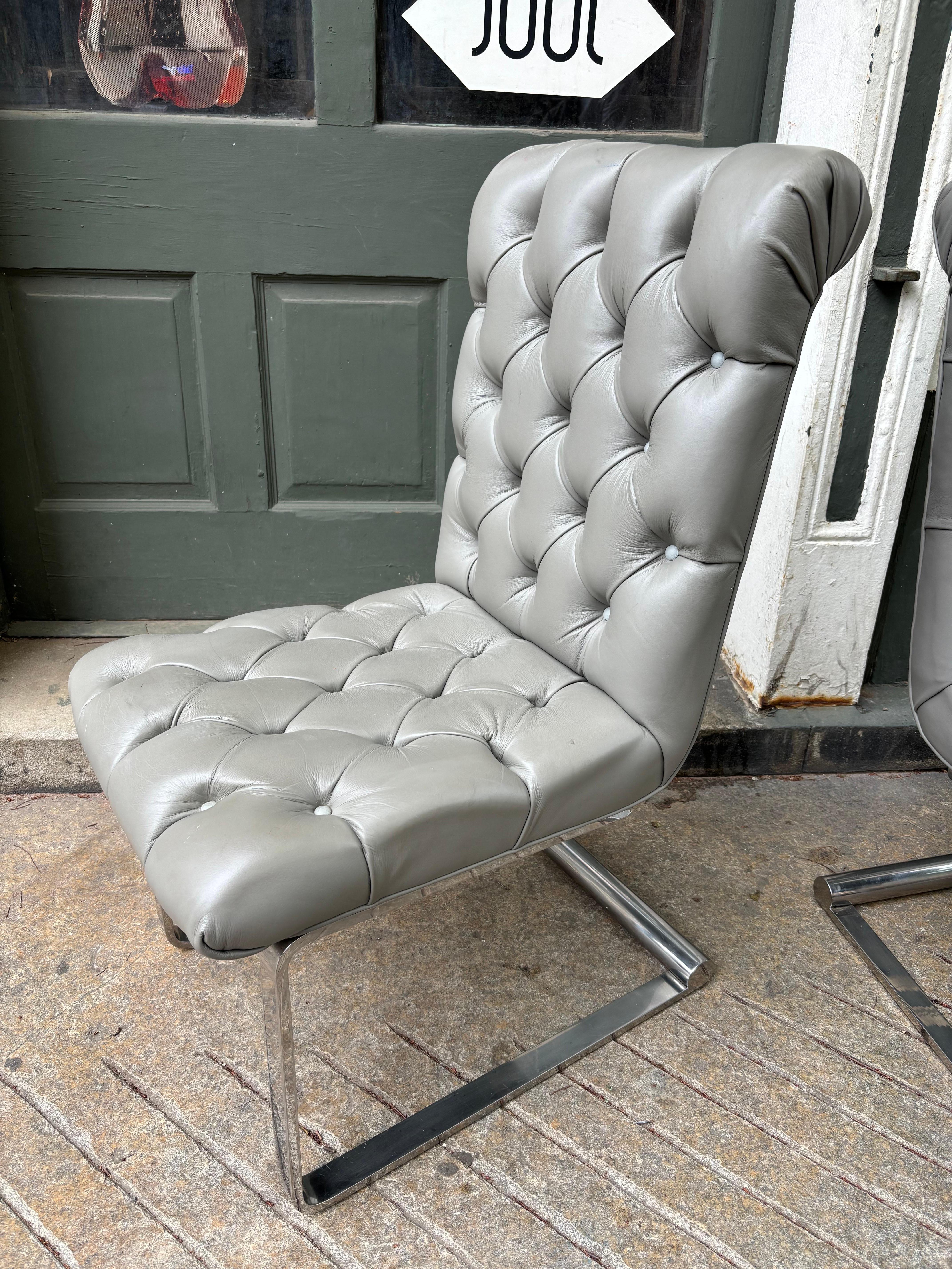 Set of 8 Tufted Leather Dining Chairs attributed to Pace 3