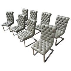 Set of 8 Tufted Leather Dining Chairs attributed to Pace