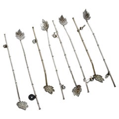Set de 8 pailles à cocktail pour le thé et la glace, en argent, avec breloques attachées