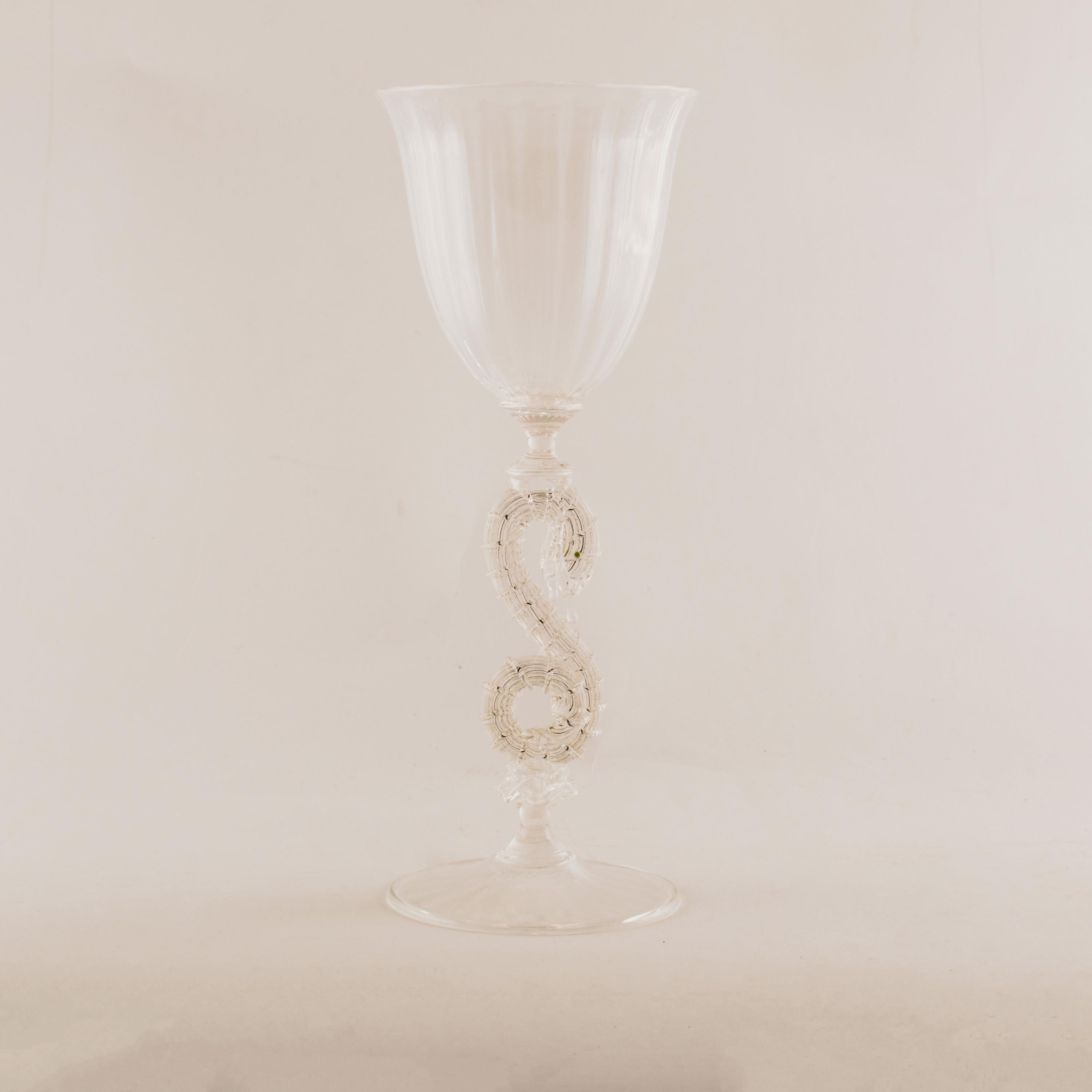 Danish Set of 8 Unique Tobias Møhl, Facon De Venise Wine Glasses, Signed For Sale