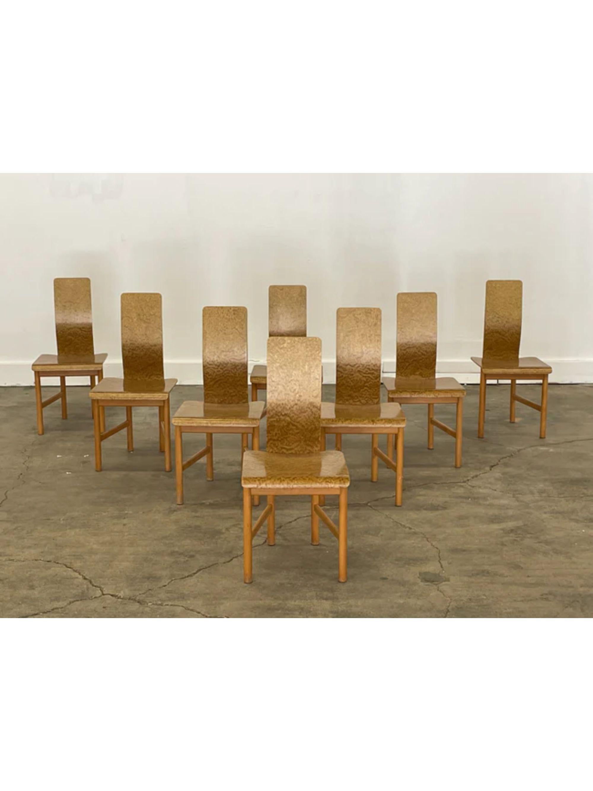 Enzo Mari rare set of eight “Vela” burlwood dining chairs for Driade, Italy circa 1977

Long out of production and quite rare especially in this quantity.

Additional Information:
Materials: Moled plywood in burl veneer, beech wood
Dimensions: