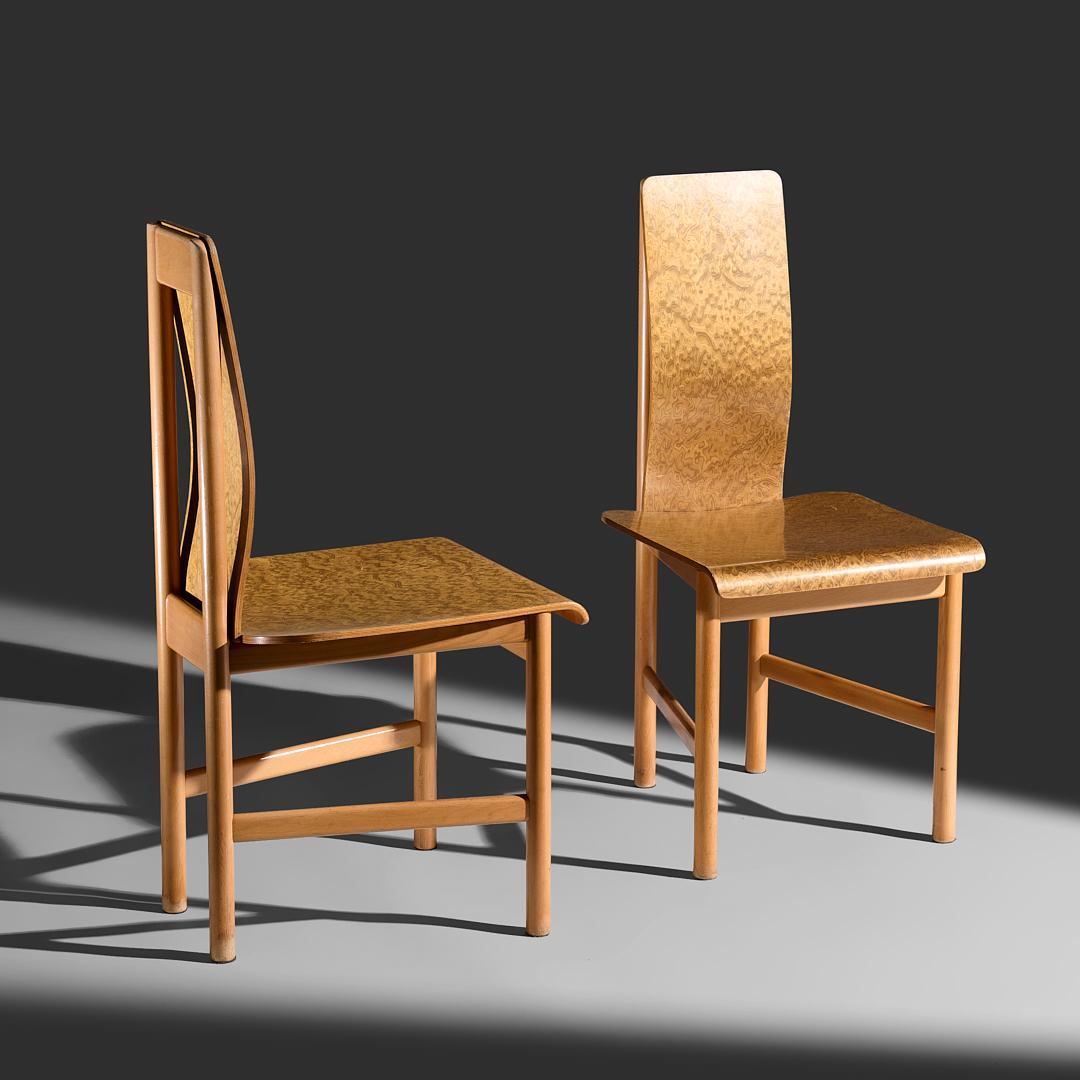 Mid-Century Modern Set of 8 “Vela” Dining Chairs in Burlwood by Enzo Mari, Driade, Italy, 1977