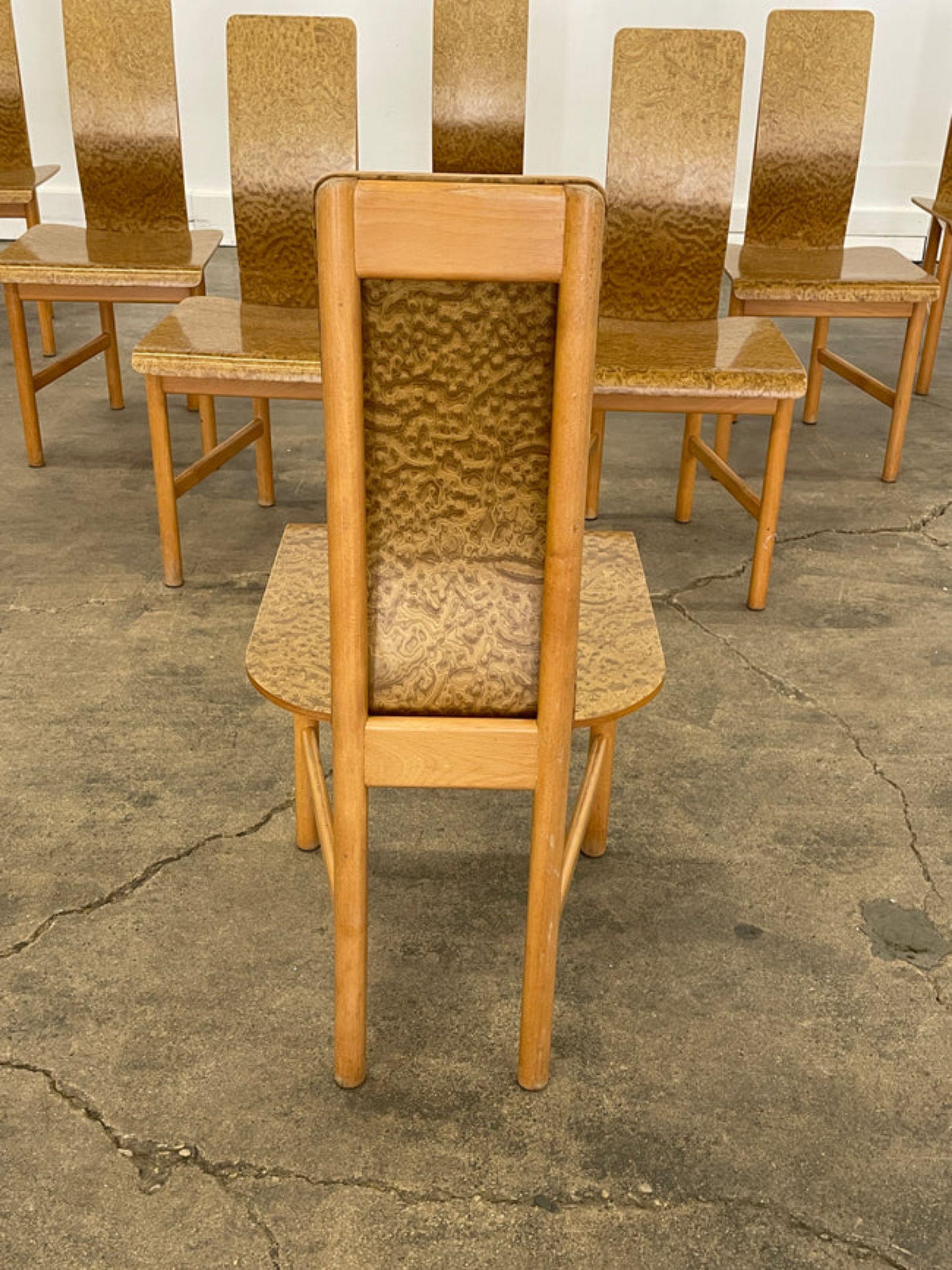 Molded Set of 8 “Vela” Dining Chairs in Burlwood by Enzo Mari, Driade, Italy, 1977