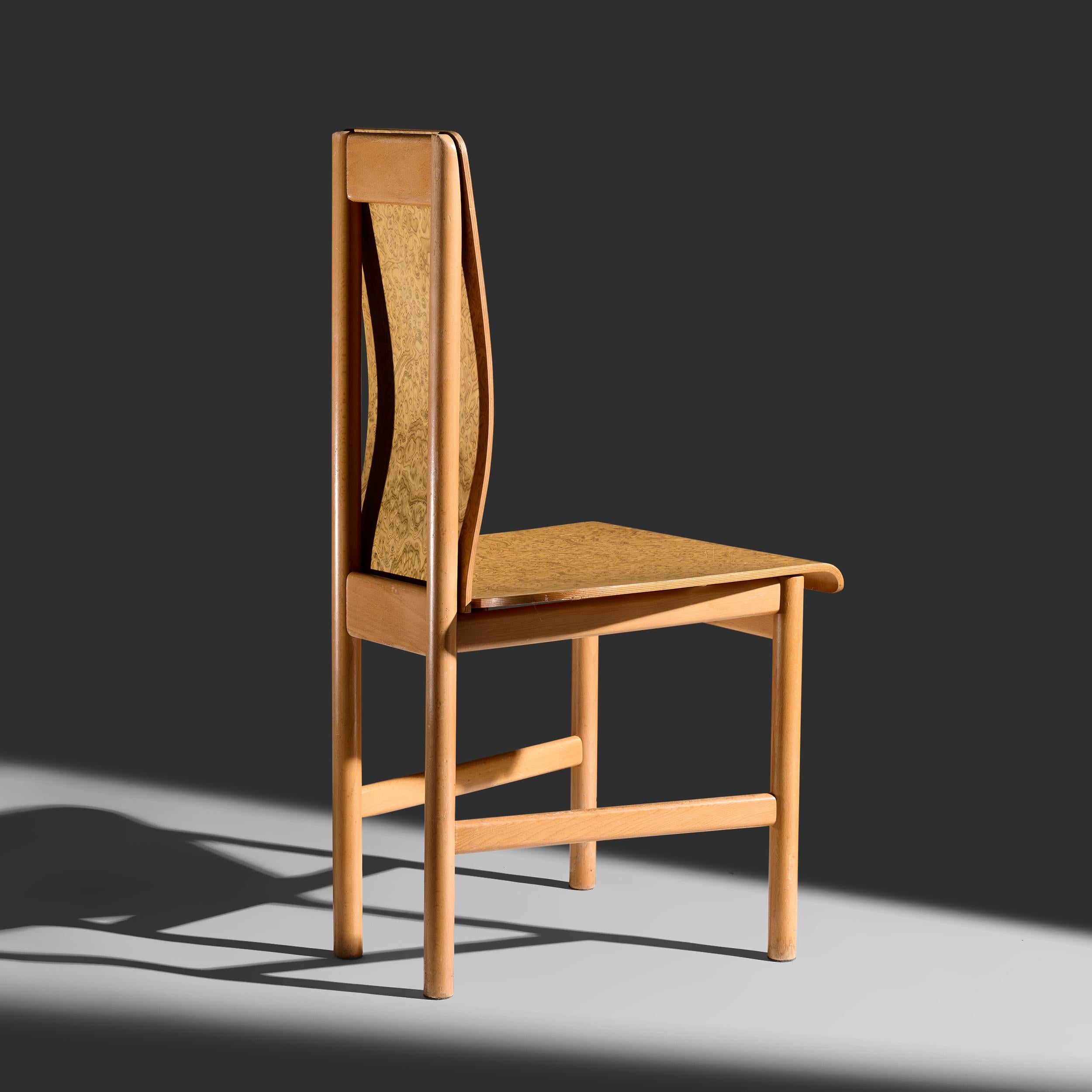 Set of 8 “Vela” Dining Chairs in Burlwood by Enzo Mari, Driade, Italy, 1977 In Good Condition In Skokie, IL