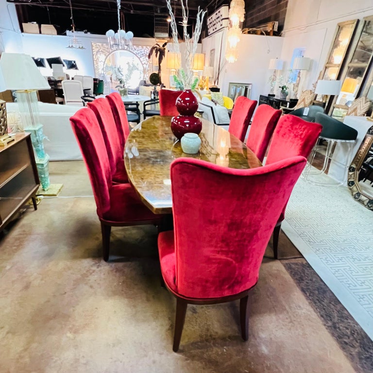 Set of 8 Velvet Bernhardt Dining Chairs For Sale at 1stDibs