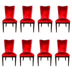 Retro Set of 8 Velvet Bernhardt Dining Chairs