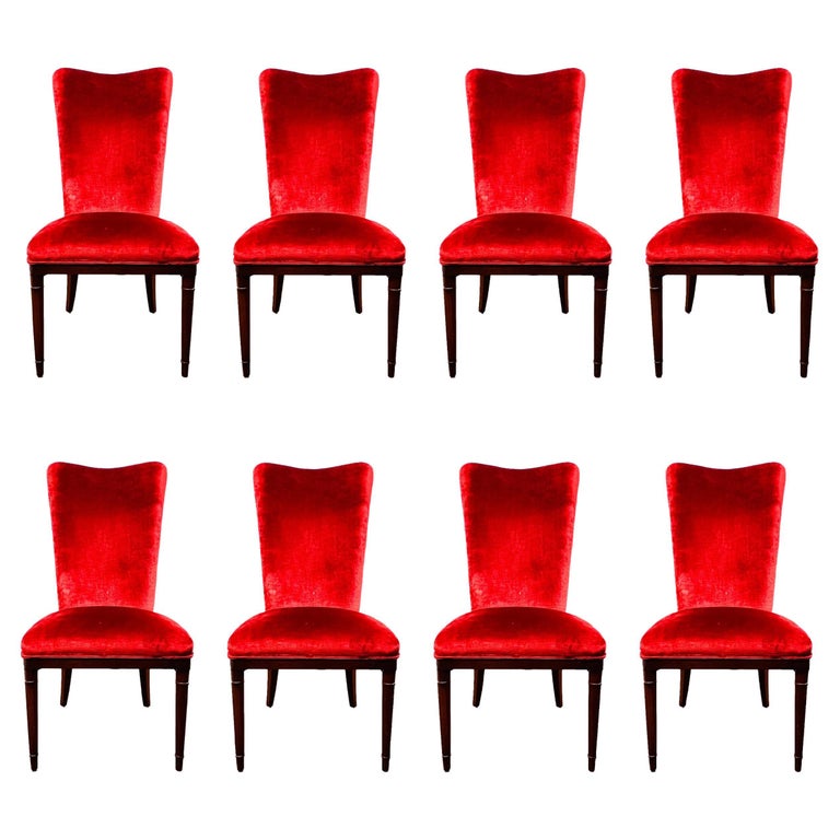Set of 8 Velvet Bernhardt Dining Chairs For Sale at 1stDibs