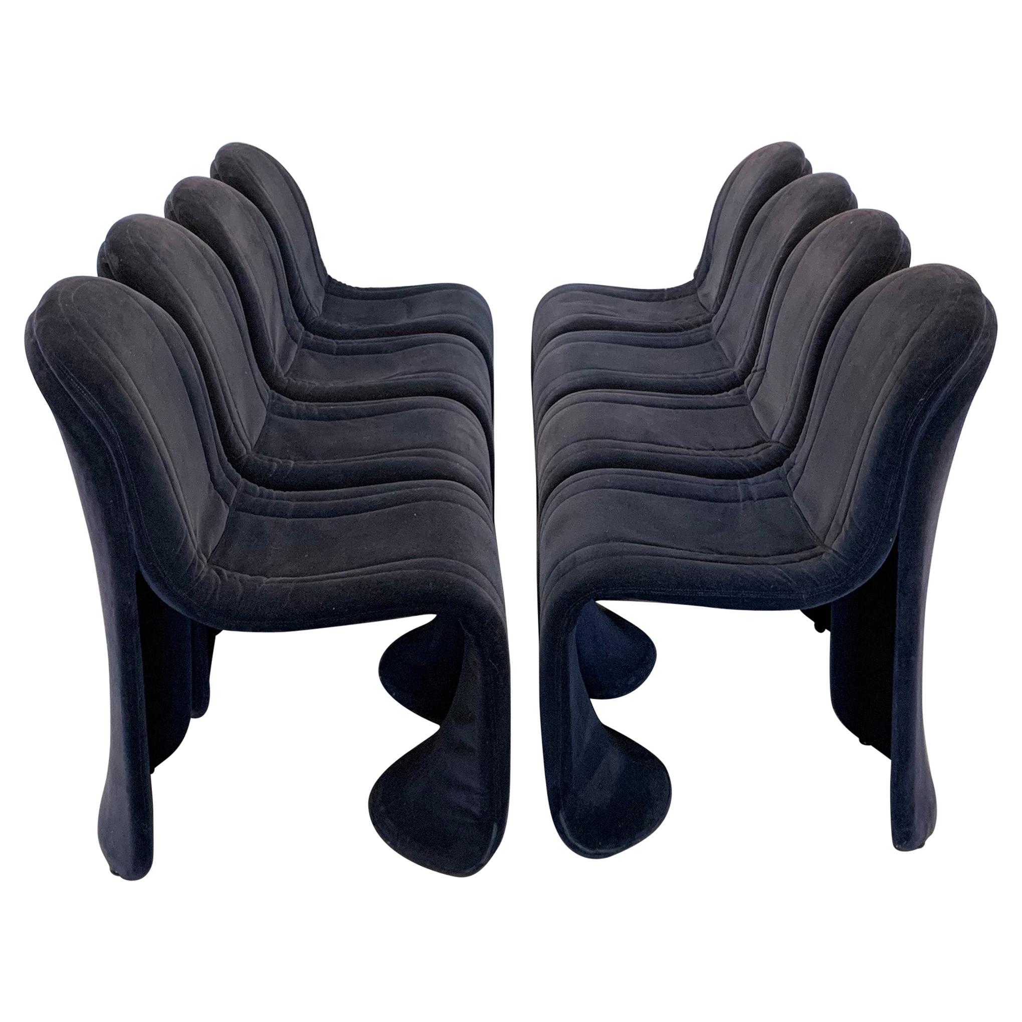 Set of 8 Velvet Postmodern Italian Dining Chairs