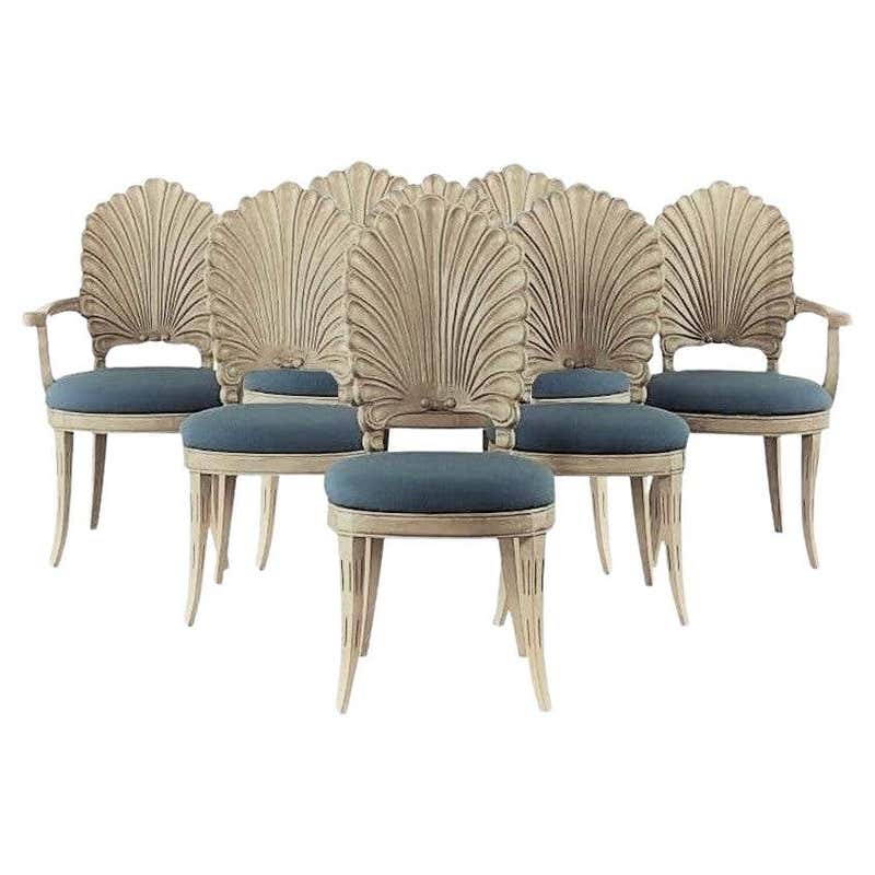 Six Italian Decorative Venetian Shell Back Dining Chairs For Sale at ...