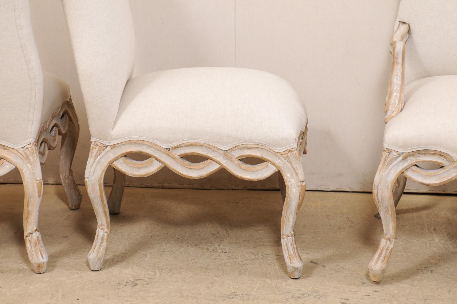 20th Century Set of 8 Venetian-Style Upholstered Dining Chairs w/ Pierce-Carved Ribbon Skirts