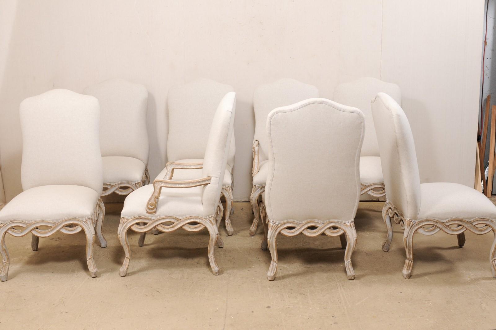 Set of 8 Venetian-Style Upholstered Dining Chairs w/ Pierce-Carved Ribbon Skirts 1