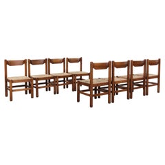 Set of 8 Vico Magistretti 'Attr' Wood and Rush Side Chairs