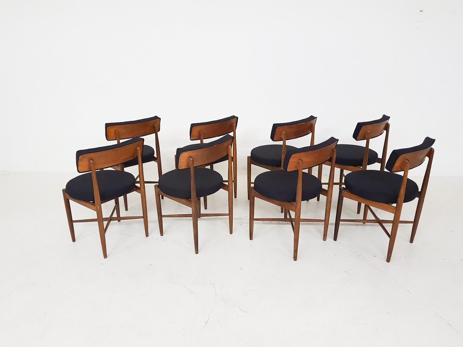 British Set of 8 Victor Wilkins Teak Dining Chairs for G-plan, United Kingdom, 1960s