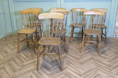 Set of 8 Victorian Beech & Elm Country Kitchen Dining Chairs