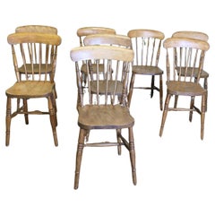 Set of 8 Victorian Beech & Elm Country Kitchen Dining Chairs