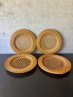 Set of 8 Vintage 1970s Coastal Rattan Cane Woven Charger Placemats