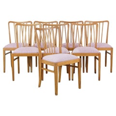 Set of 8 vintage 1970s Danish design dining chairs with purple fabric seats