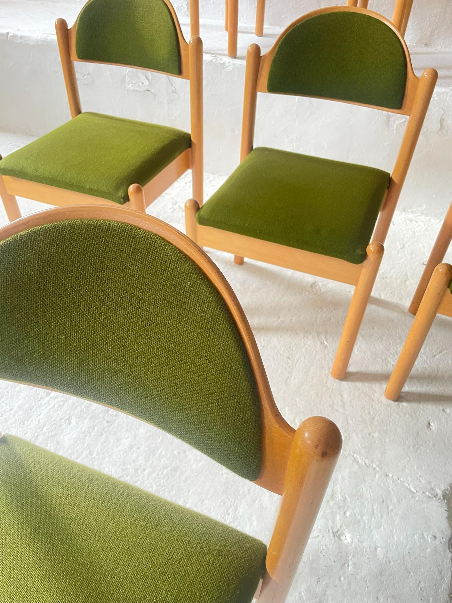 Set of 8 Vintage 1970s German Beech Wood Dining Chairs For Sale 7