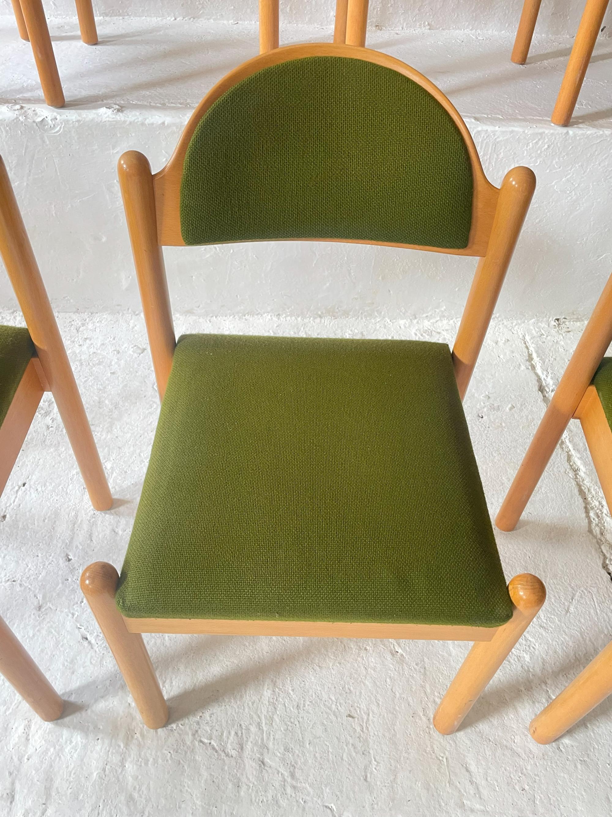 Set of 8 Vintage 1970s German Beech Wood Dining Chairs For Sale 8