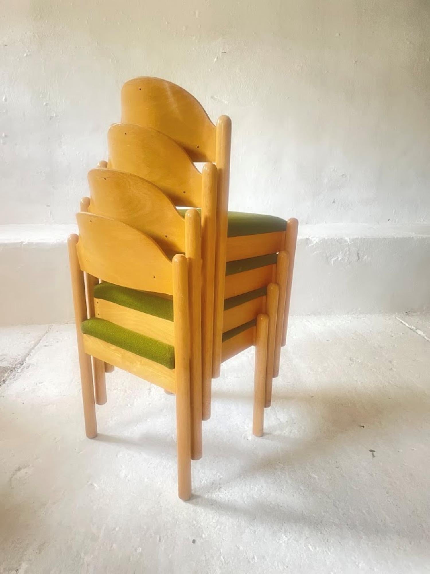 Set of 8 Vintage 1970s German Beech Wood Dining Chairs For Sale 10