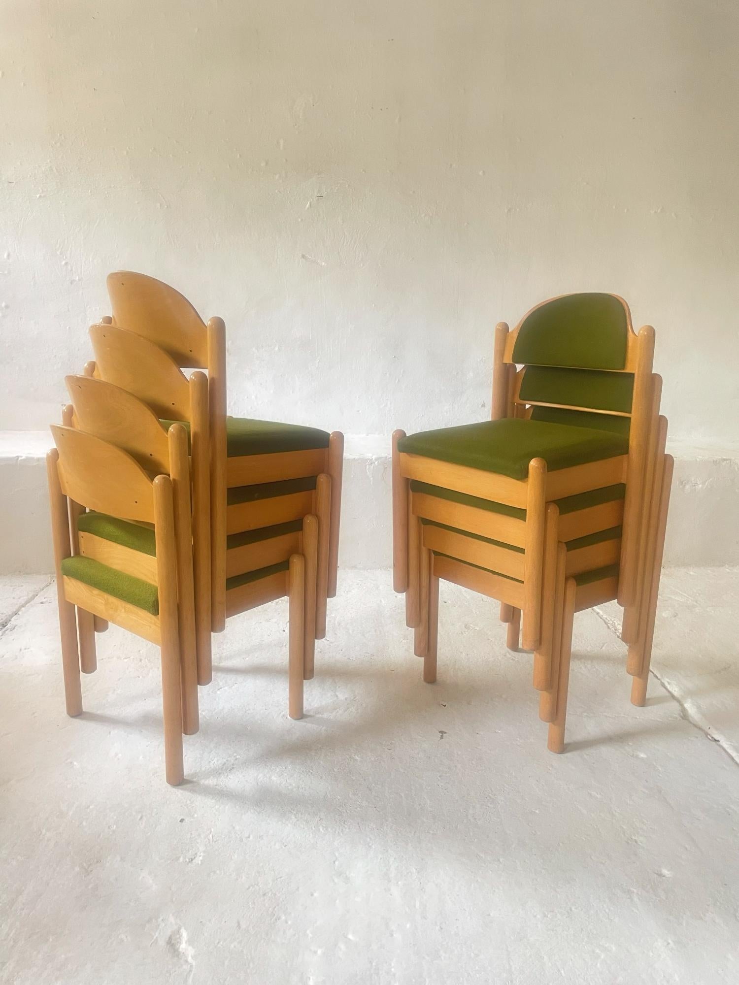 Set of 8 Vintage 1970s German Beech Wood Dining Chairs In Good Condition For Sale In Debrecen, HU
