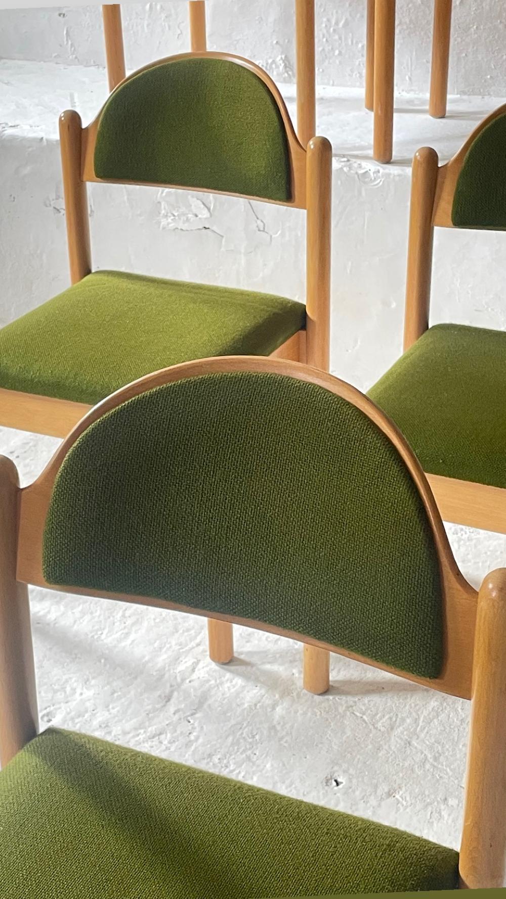Late 20th Century Set of 8 Vintage 1970s German Beech Wood Dining Chairs For Sale
