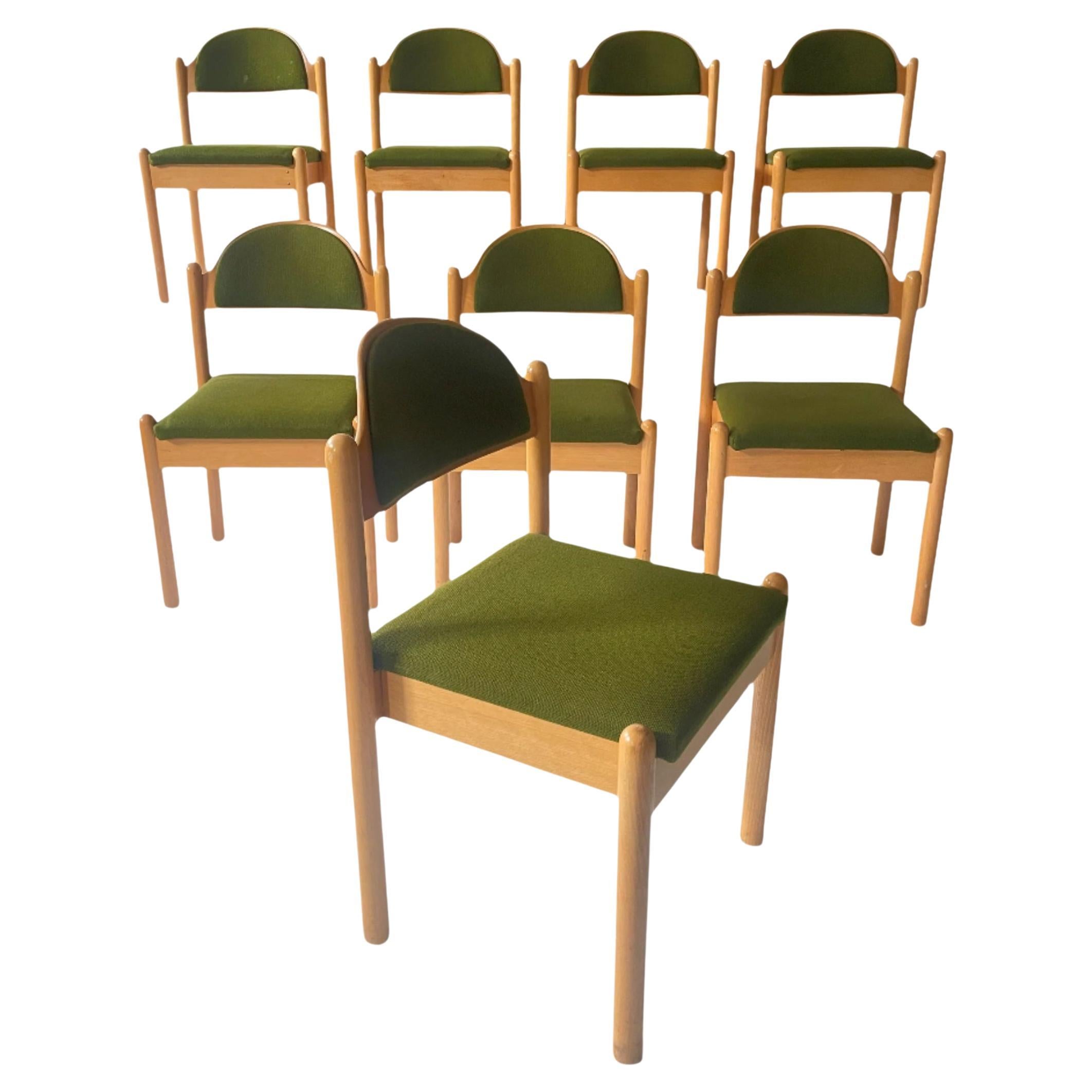 Set of 8 Vintage 1970s German Beech Wood Dining Chairs