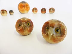 Set of 8 Vintage 1970s Hand-Carved Marble Owl Figurines – Mid-Century Decorative