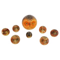 Set of 8 Vintage 1970s Hand-Carved Marble Owl Figurines - Mid-Century Decorative