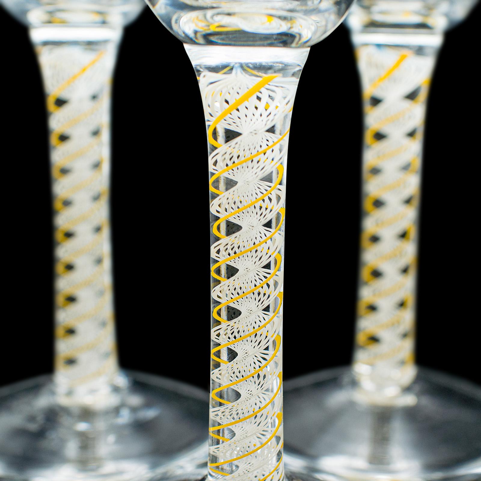 Set of 8 Vintage Aperitif Glasses, English, Twist Stem, Spirits, Wine Glass For Sale 1