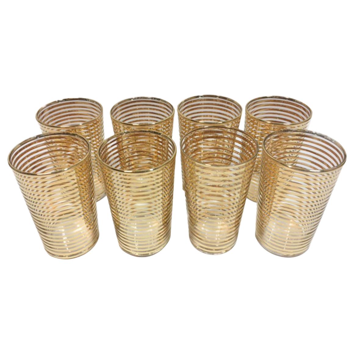 Set of 8 Vintage Art Deco Gold Band Cocktail Glasses