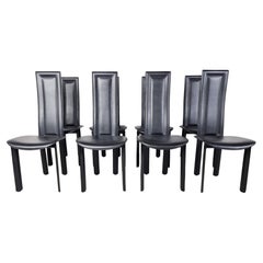 Set of 8 Vintage Black Leather Dining Chairs, 1980s