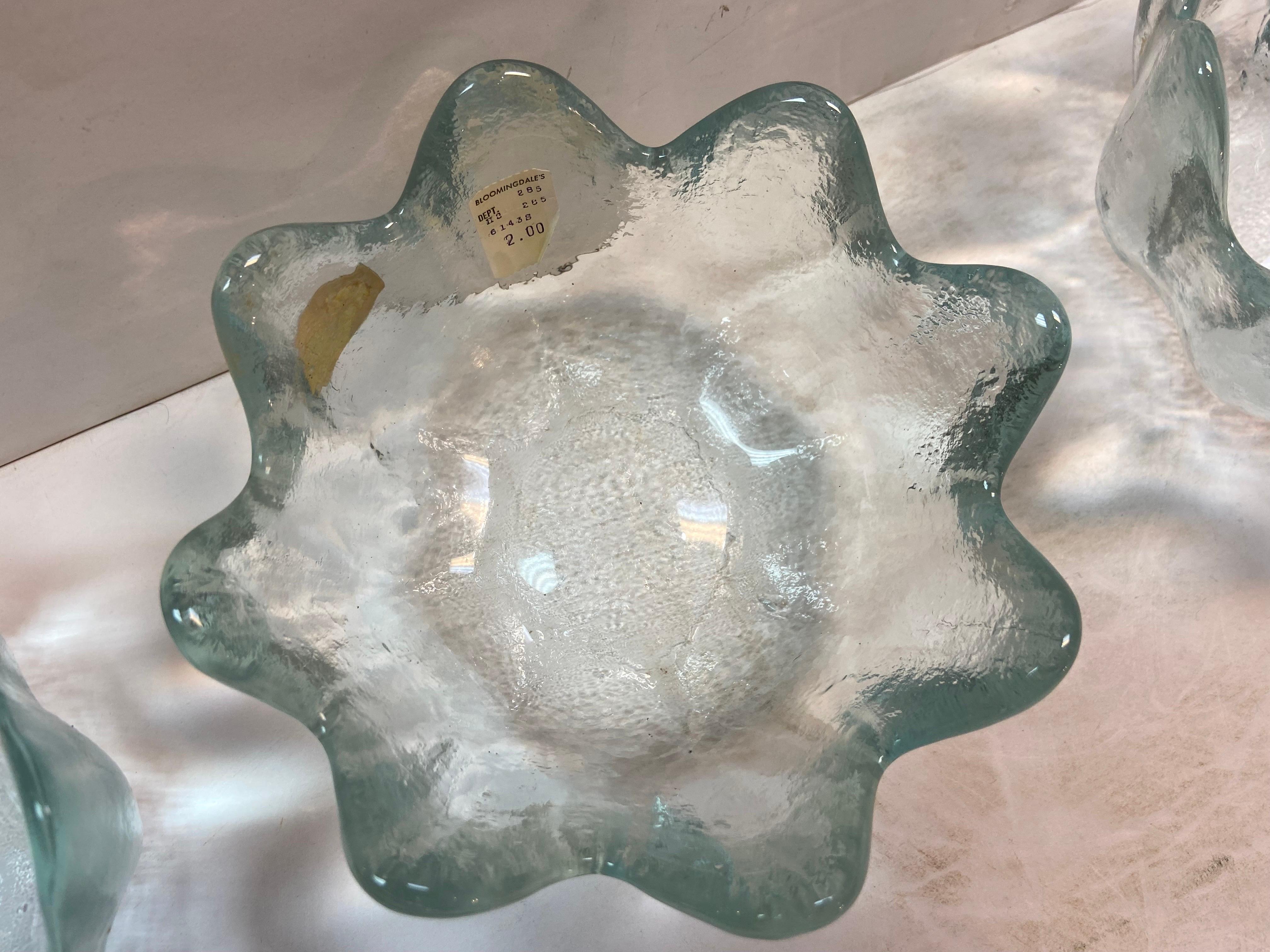Mid-Century Modern Set of 8 Vintage Blenko Clear Petal Lotus Bowls Original Labels by Wayne Husted