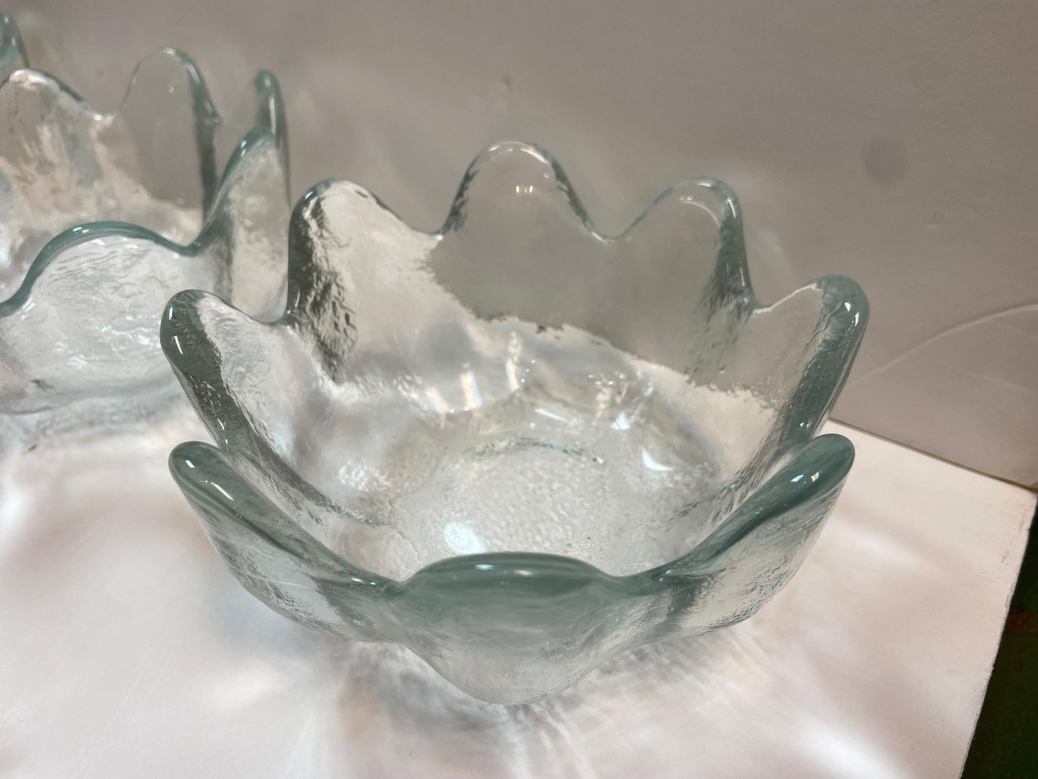 American Set of 8 Vintage Blenko Clear Petal Lotus Bowls Original Labels by Wayne Husted