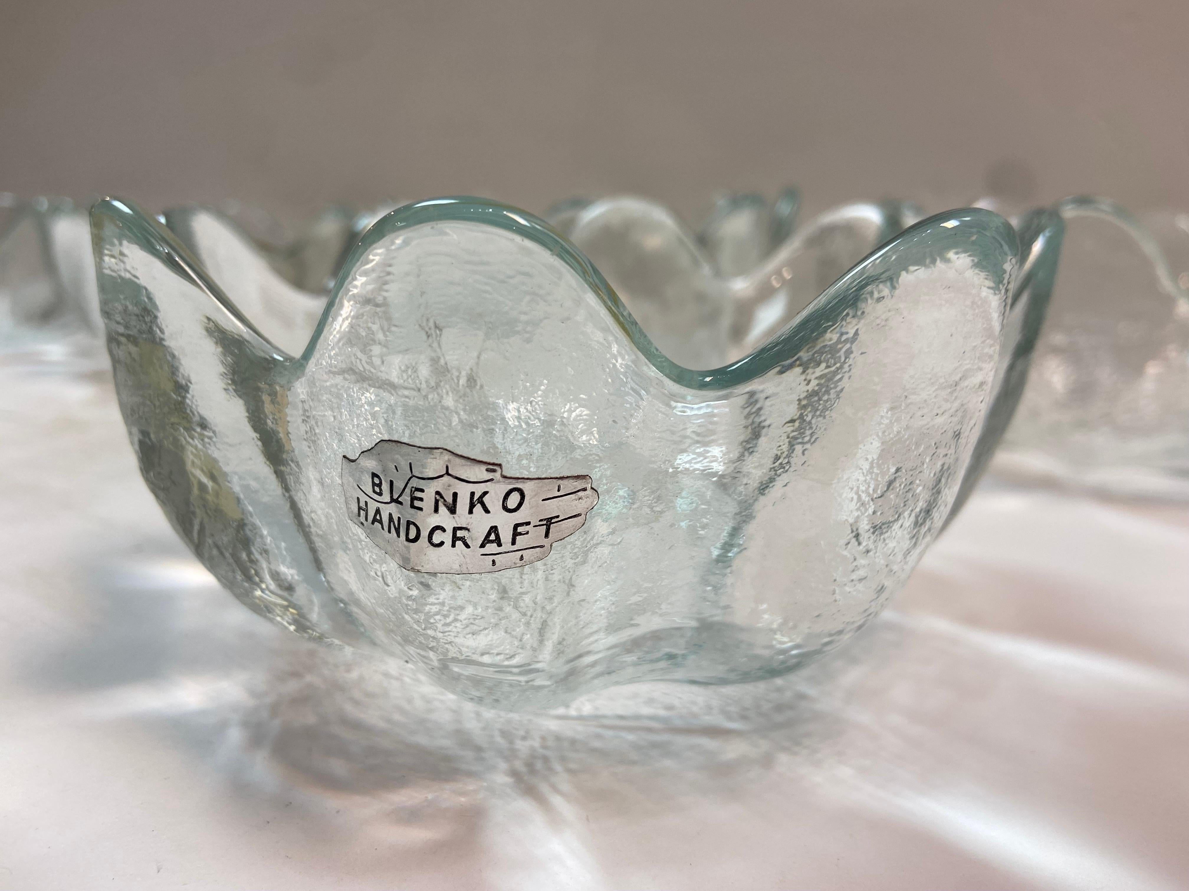 20th Century Set of 8 Vintage Blenko Clear Petal Lotus Bowls Original Labels by Wayne Husted
