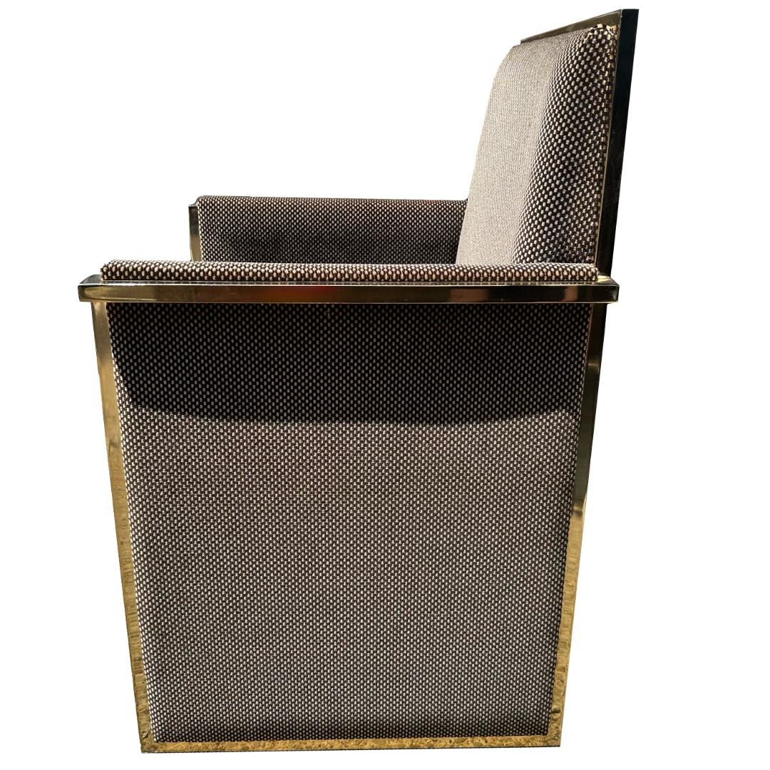 American Set of 8 Vintage Brass and Mohair Upholstered Dining Chairs For Sale